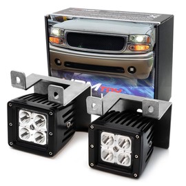 iJDMTOY 3-Inch LED Pod Fog Light Kit Compatible With GMC 2001-06 Yukon Denali, 2002-06 Sierra 1500 Denali, 20W High Power LED Cubes, Lower Bumper Mounting Brackets & Wiring/Adapter Harnesses