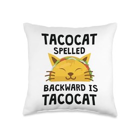 Tacocat Spelled Backward Is Tacocat Funny Taco and Cat Lover Throw Pillow