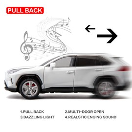 BDTCTK 1/24 Compatible for RAV4 Model Car, Zinc Alloy Diecast Collectible Pull Back Toy car with Sound and Light for Kids Boy Girl Gift White
