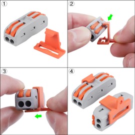 50pcs Conductor Compact Connectors Lever Wire Nut Electrical Connectors with Fixed Base for 2 Circuit Inline Splices 28-12 AWG
