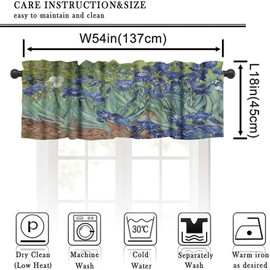wlsgdsg Irises Valance Curtains for Living Room Decor, Retro Art Floral Oil Painting Abstract Flowers Print Window Treatments, Rod Pocket Drapes for Kitchen Bedroom, 54x18in 1P