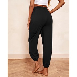 Riyiper 3 Pack Women's Sweatpants, Cozy Yoga Pants with Pockets Casual Harem Lounge Pants Athletic Drawstring Joggers (Black, Dark Gray, Pink,X-Large)