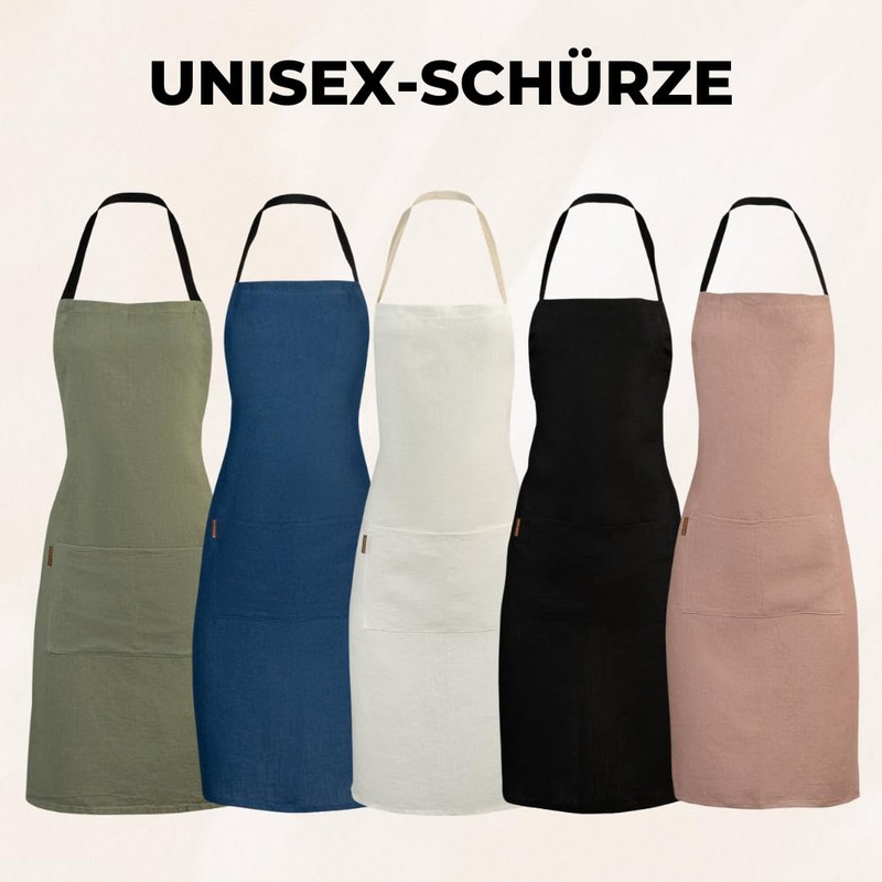 menique Linen Apron, Kitchen Apron, Adjustable Cooking Apron for Men