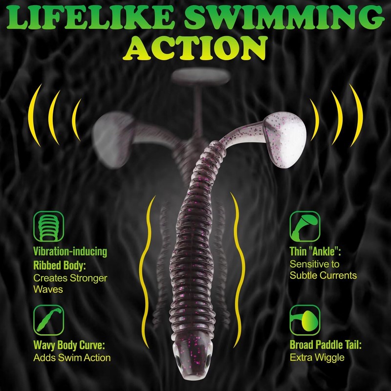 LUCKYFISHING Paddle Tail Swimbaits 16 PCS Fishing Lures Soft Plastic