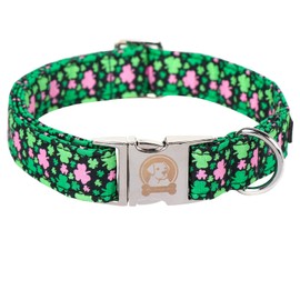 MR. CHUBBYFACE St.Patrick's Day Clover Dog Collar,Pink Green Clovers Adjustable Dog Collar for Puppy Small Medium Large Dogs,S