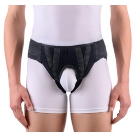 FlexaMed Double Inguinal Hernia Groin Belt with Compression Pads Black (M 32-36)