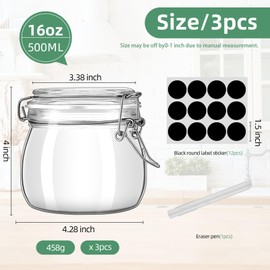 6pcs Glass Jars With Airtight Lids 16 OZ Wide Mouth Food Storage Canisters Leakproof Sealed Jar Containers With Clamp Lids For Coffee,Sugar, Spices,Snacks, Pickles,Cereal,Tea Bags,Candy,Cookies (6)