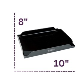 JERDON Black Coffee Maker Tray - 8" by 10" Plastic Tray for Countertop Organization - Raised Edges Designed to Hold Spilled Liquid -Non-Slip - Great for Kitchens or Bathroom Vanity - CMT10B