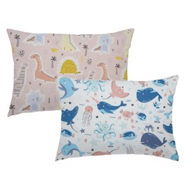 Baby Toddler Pillowcase 2 Pack, Cot Bed Pillow Pair Cases 40 x 60cm, 100% Cotton Soft Pillow Cover for Boys Girls Kids Bedding, Envelope Closure Machine Washable Travel Pillow Pillowcase