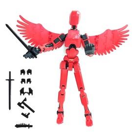 JAWUZ Hiros 13 Action Figures, Multi-Jointed, 3D Printed Multi-Joints, Titan 13 Action Figures with Wings, for Game Lovers, Toys (Black and Red), a