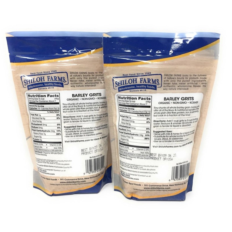 Shiloh Farms Organic Barley Grits 12 Ounce Pack Of 2