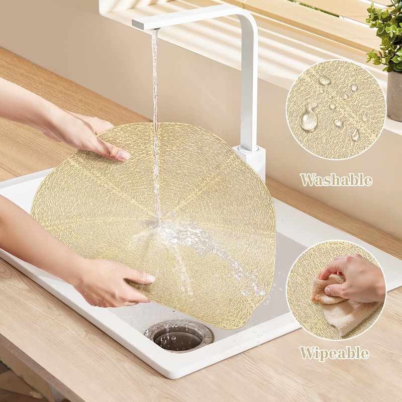 fanquare Round Placemats Set of 6, 15" Lotus Leaf Hollow