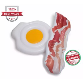 BiggerKids   SUMMER SALE: Bacon & Egg Inflatable Pool Floatie Swimming Water Toy Float