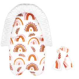 Infant Car Seat Head Support Rainbow Baby Carseat Head Support Cushion & Strap Covers for Newborns Ultra Soft Minky Dot Fabric Perfect for Baby Carseats, Strollers, Swing, and Bouncers