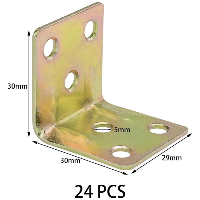 24 PCS L-Shaped Brackets,Furniture Cabinet Hardware Corner Braces,Zinc-Plated Angle Brackets