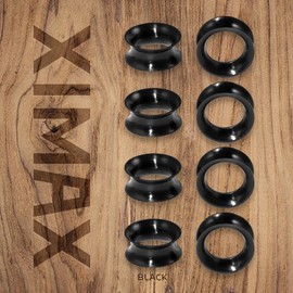 XIMAX 8PCS Ear Gauges 8G 6G 4G 2G 0G 00G 12mm 14mm 16mm 18mm 20mm Thin Silicone Earrings Flexible Ear Tunnels Plugs Double Flared Flesh Stretchers Expander Stretching Ear Gauges Tunnels Black