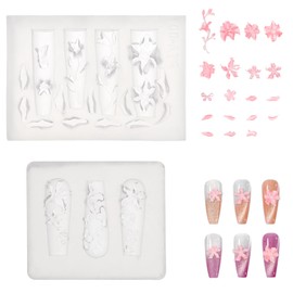 2pcs Transparent Flower Nail Molds, Silicone 3D Flowers Nail Charm Mould Manicure Art Carving Template Design Tools for Resin Manicure Decorations Accessories