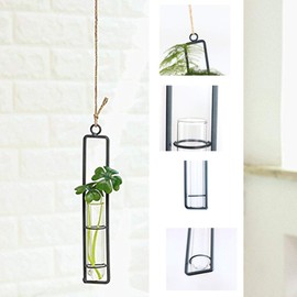 Aoderun Hanging Glass Planter Water Iron Art Hydroponic Vase Transparent Test Tube Flower Hanging Bottle Home Decoration (3pcs-S,M,L)