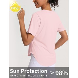CHALLMOTI Women's Short Sleeve Workout Tops Athletic Shirts UV Protection Sun Shirts UPF 50+ Quick Dry Lightweight Pink L