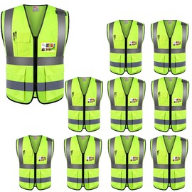 zojo High Visibility Safety Vests With Pockets, for Outdoor Works, Cycling, Jogging, Walking,Sports - Fits for Men and Women (Pack of 10, XXXL-NEON YELLOW)