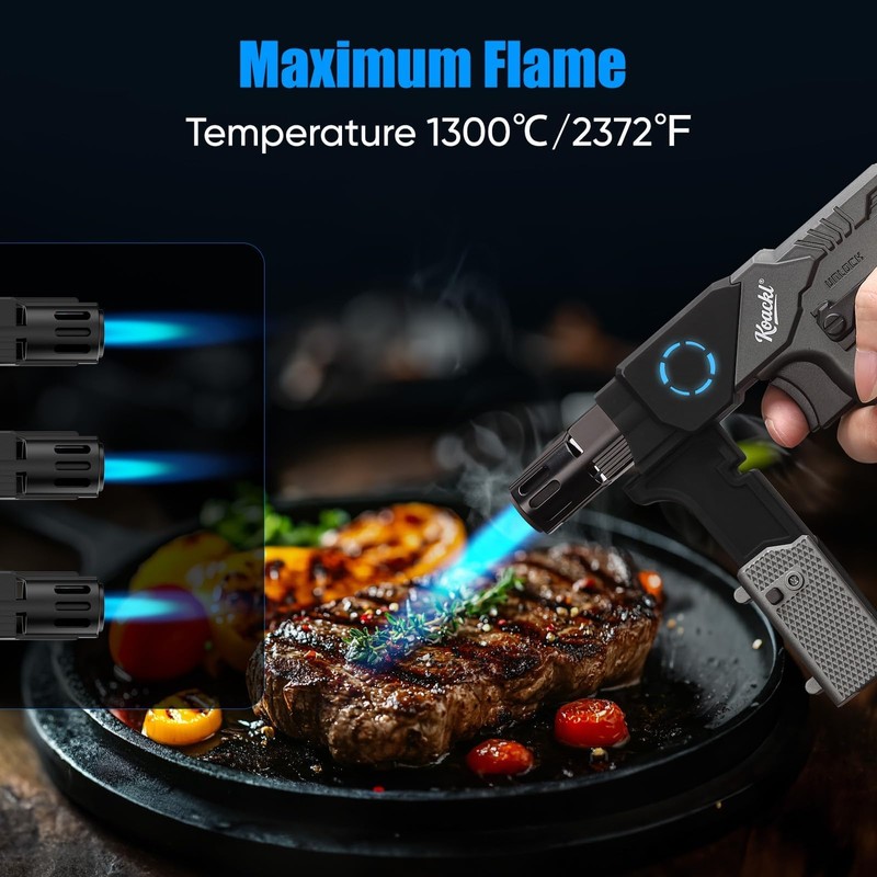 Butane Torch with Pulse Ignition, Foldable Handle, Safety Lock, LED