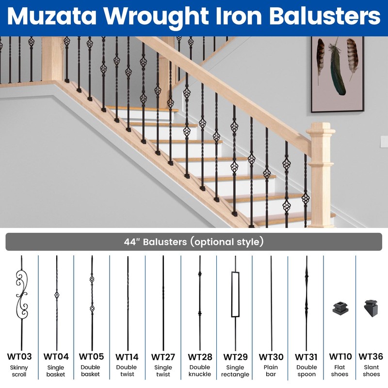 Muzata 10P 44" Hollow Satin Black Iron Double Twist Metal