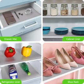 Shelf Liners for Kitchen Cabinets Non Adhesive Drawer Liner for Bathroom Waterproof Refrigerator Liners for Shelves Fridge Plastic Mats Cabinet Cupboard Liner Light Gray 11.8 x 59 Inches