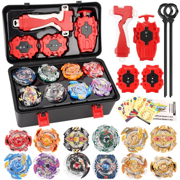 BananMelonBM Battling Top Burst Gyro Toy Set for Kids, 12 Spinning Tops, 3 Launchers with Storage Box, Turbo Set Metal Fusion Game Gyro for Boys Children