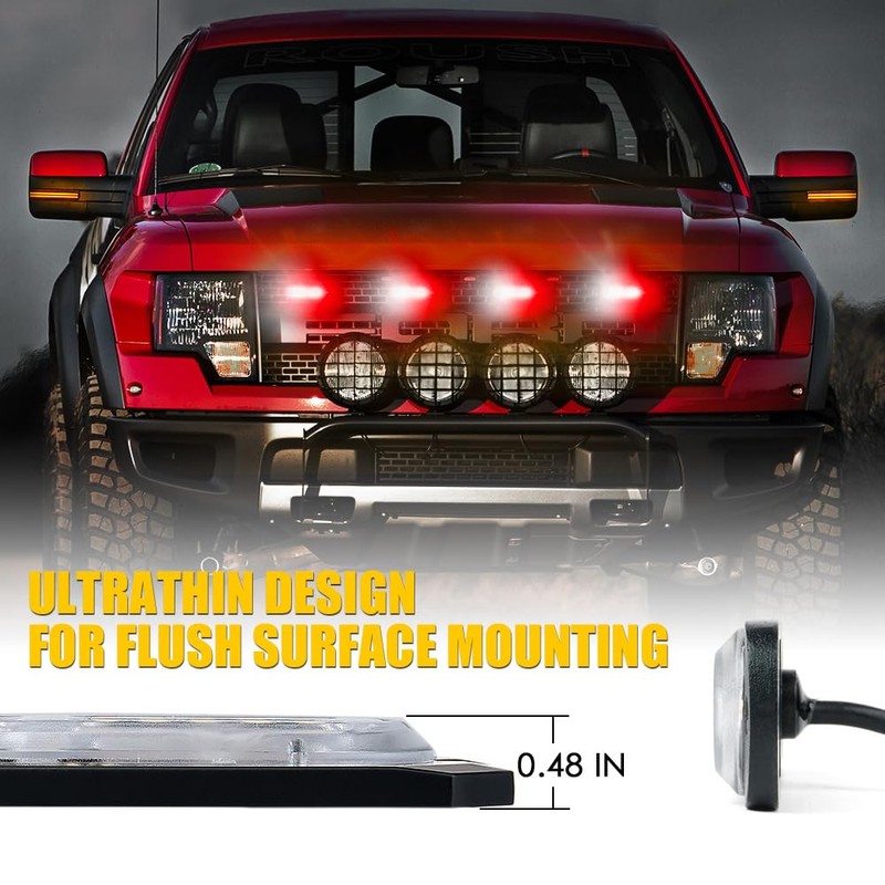 Xprite White Red LED Surface Mount Strobe Lights Kit, w/Control