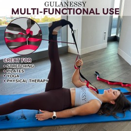 GULANESSY Stretching Strap with Loops -Nylon padded Strap Exercise Band for Physical Therapy, Yoga Strap for Stretching Equipment - Fascia, Hamstring & Leg Stretcher Belt (‎Red | Black)