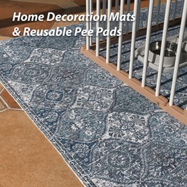 nunubaby Washable Pee Pads for Dogs, Stylish, Non-Slip and Leak-Proof Pee Pads. Reusable Potty Pads for Dogs for Crates and Floors.(Blue/Multi, 48" x48" )