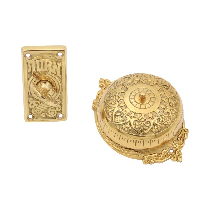 Antique Replica Non Electric Solid Brass Hand Crank Twist Doorbell