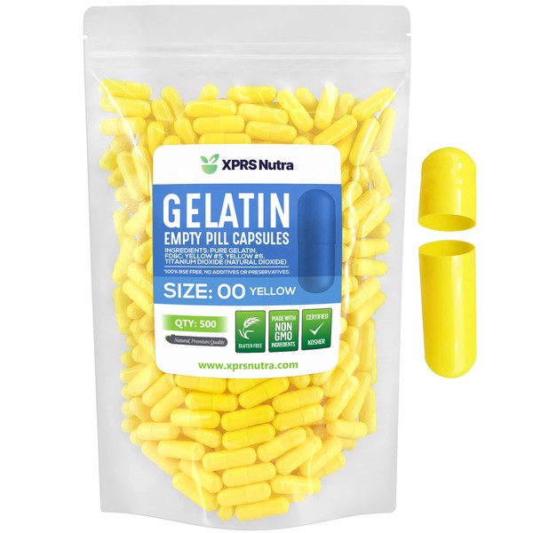 Cápsulas de gelatina vacías amarillas de tamaño 00, con certificado Halal y Kosher por Capsules Express, Amarillo, 00