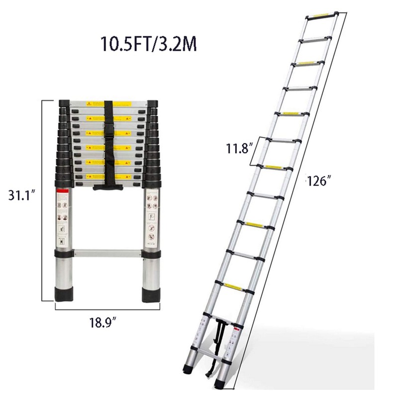 Aluminum Telescopic Extension Ladder Collapsible Ladder, One-Button Retraction Extension Ladder,Multi-Use,