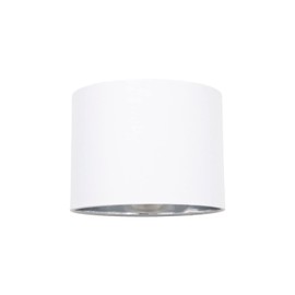 Modern and Stylish White Cotton Fabric Small 8" Drum Lamp Shade with Shiny Silver Inner - 40watt Maximum by Happy Homewares