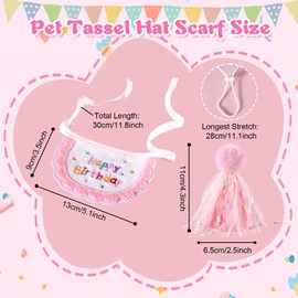 Kunyeah 2Pcs Pet Happy Birthday Hat Scarf Set Puppy Princess Costumes Cute Cat Bandana Outfit Dog Cone Hat wtih Pom-pom Colorful Lace Bib Collar Pet Birthday Decorations Party Supplies (Pink)