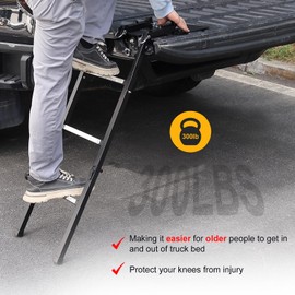 Tailgate Ladder Universal Fit, Truck Bed Step Ladder for Pickup Truck with Non-Slip Aluminum Steps for Easy Access, Stainless Steel Self Drilling Screws & Replaceable Rubber Feet, 45” Adjustable