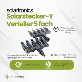 SOLARTRONICS 2 Pairs Y Connectors for Solar Cable Photovoltaic 5-Way Splitter 1000V PV Solar Cable Connector Waterproof IP67 UV-Resistant