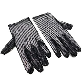 Cadoline Black Womens Sequin Polyester Fancy Dress Gloves 22cm
