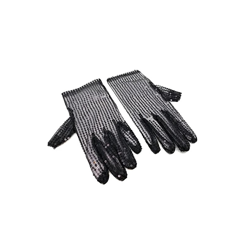 Cadoline Black Womens Sequin Polyester Fancy Dress Gloves 22cm