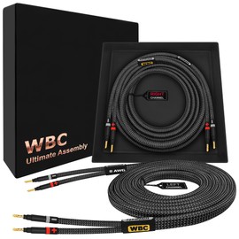 WORLDS BEST CABLES 8 Foot Ultimate - 8 AWG - Ultra-Pure OFC - Premium Audiophile HiFi Speaker Cable Pair with Eminence Gold Banana Plugs & Carbon Tweed Jacket