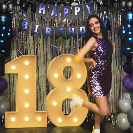 Tongjoy 3FT Light up Numbers 8, Marquee Numbers, Mosaic Numbers for Balloons, Pre-Cut Foam Board Kit for 18th 80th Birthday Party Decor, Marquee Light up Letters, Kids' Mosaic Kits