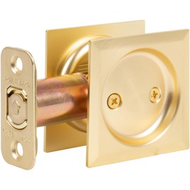 Contemporary Square Pocket Door Lock, Passage (Hall/Closet) Latch, 2-3/8" Backset, RCL, Satin Brass by Stone Harbor Hardware