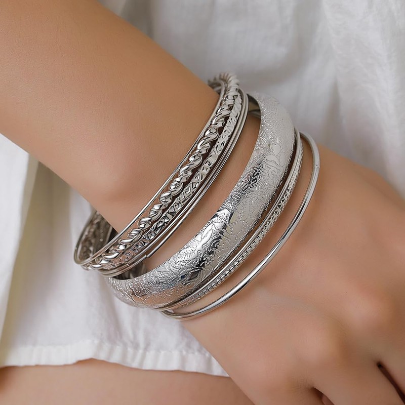 RINTOLER 10Pcs Chunky Gold Bangle Bracelets for Women - Multi
