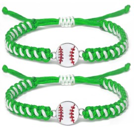 Baseball Bracelet 2pcs for Men Women and Kids | Stylish Braided Sports Wristband | Team Spirit Gift for Boys Girls Ages 8-12 (green 2pcs)