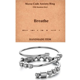 GOGOEY Morse Code Rings for Women, Stainless Steel Spinner Ring Fidget Rings for Anxiety Ring Morse Code Rings Inspirational Gifts Jewelry Women Birthday Graduation Gifts for Her Best Friends (28 Breathe)