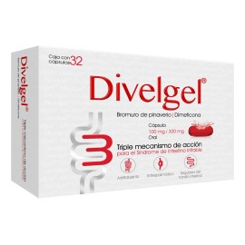 Divelgel Cápsula 100 Mg/300 Mg, 32 Cápsulastratamiento digestivo, cólicos intestinales, alivio de gases, distensión abdominal, 32 cápsulas.