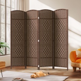 JOSTYLE Room Divider 4 Panel Portable Room Divider Panel Wall, 6ft Tall Divider for Room Separation, Folding Privacy Screen Panel, Freestanding Partition Screen, Chestnut Brown