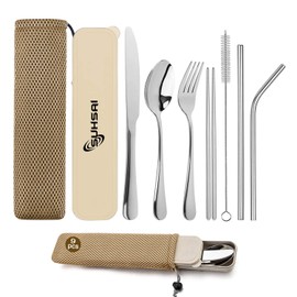 9 Piece Portable Stainless Steel Cutlery Set (Beige)
