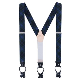 Trafalgar Men's Ives Green and Navy Blackwatch Plaid Silk Button End Braces